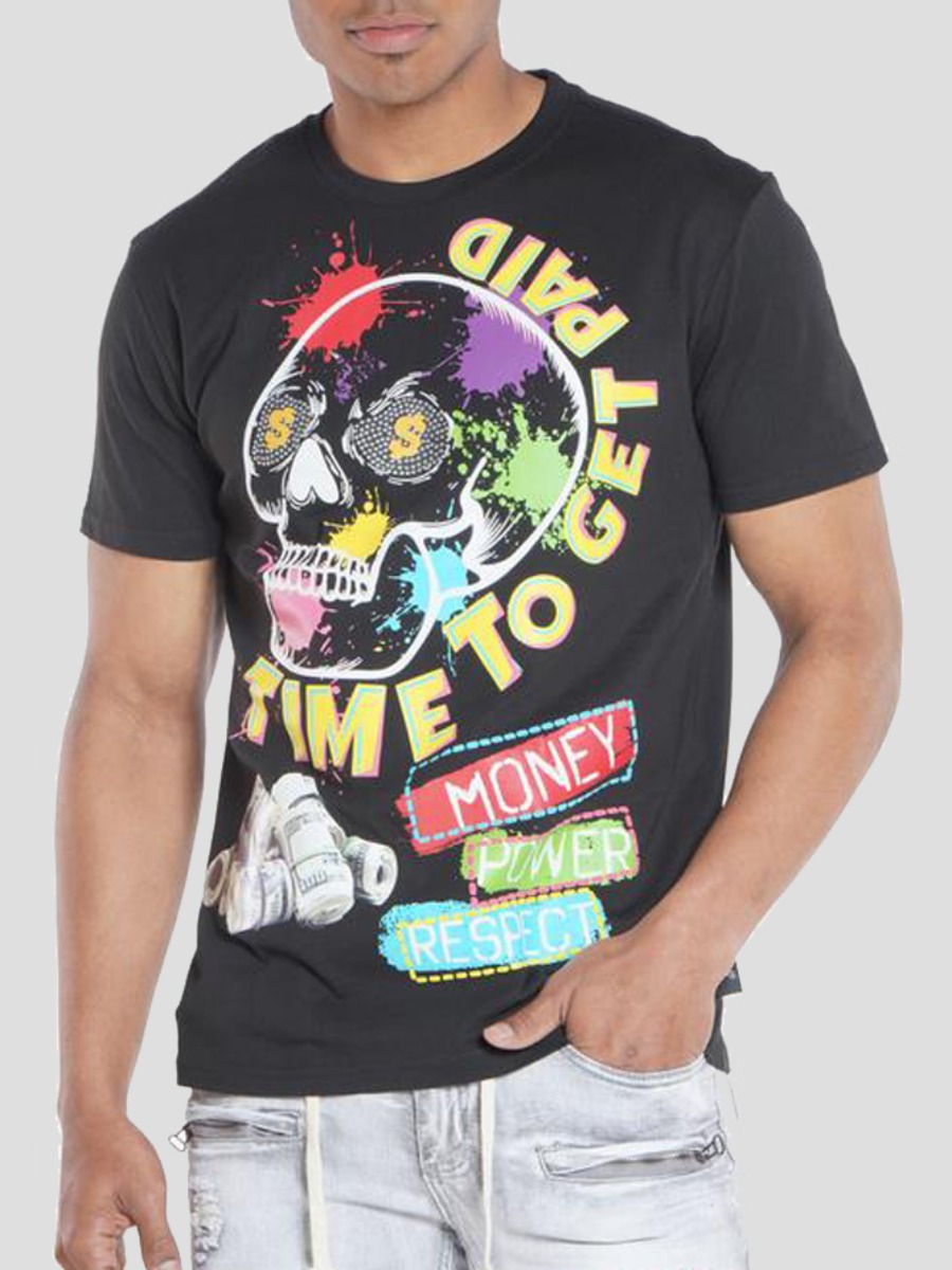 

Lovely Men Casual Skull Head Letter Print Black T-shirt
