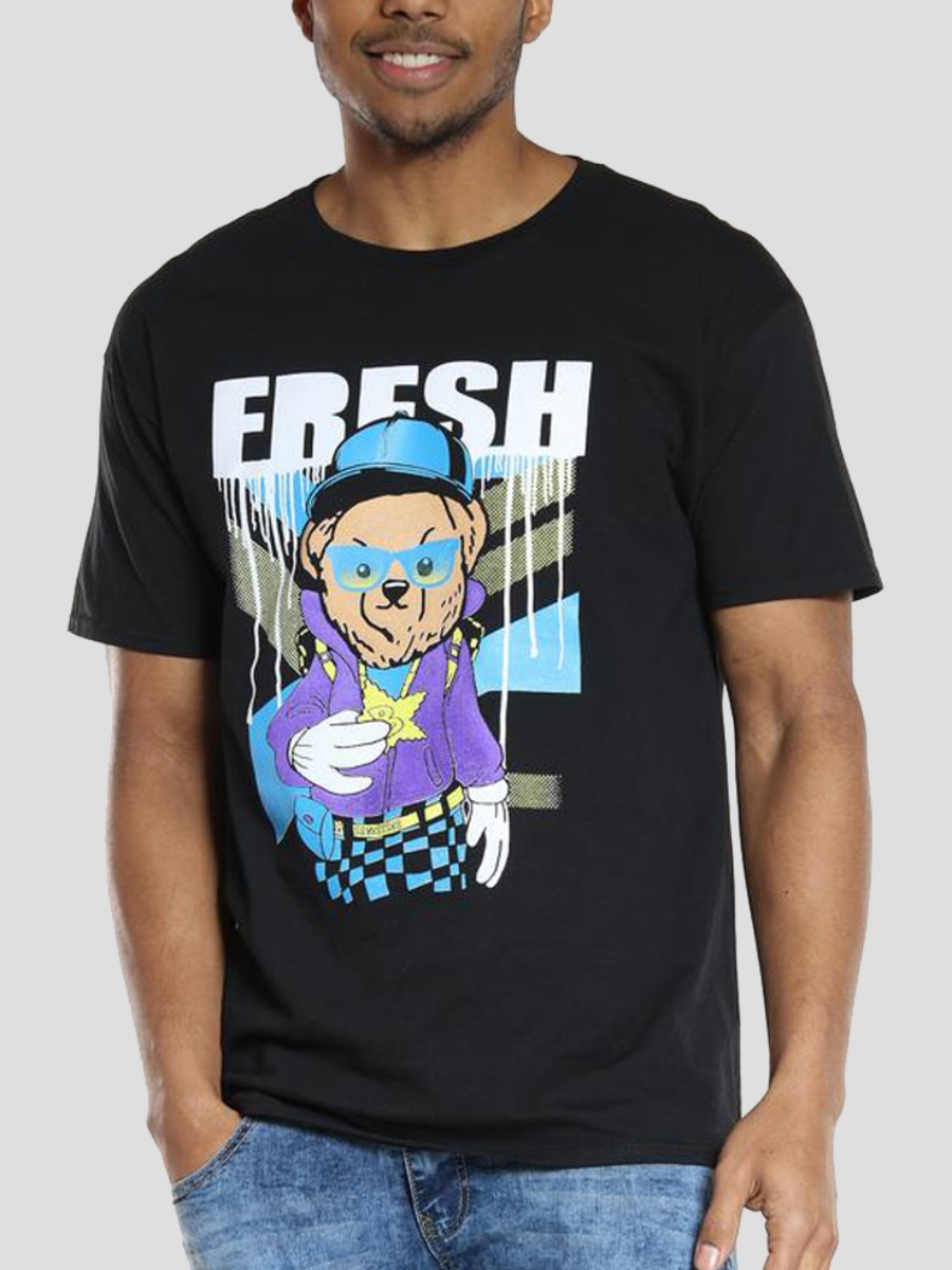 

Lovely Men Casual Cartoon Letter Print Black T-shirt