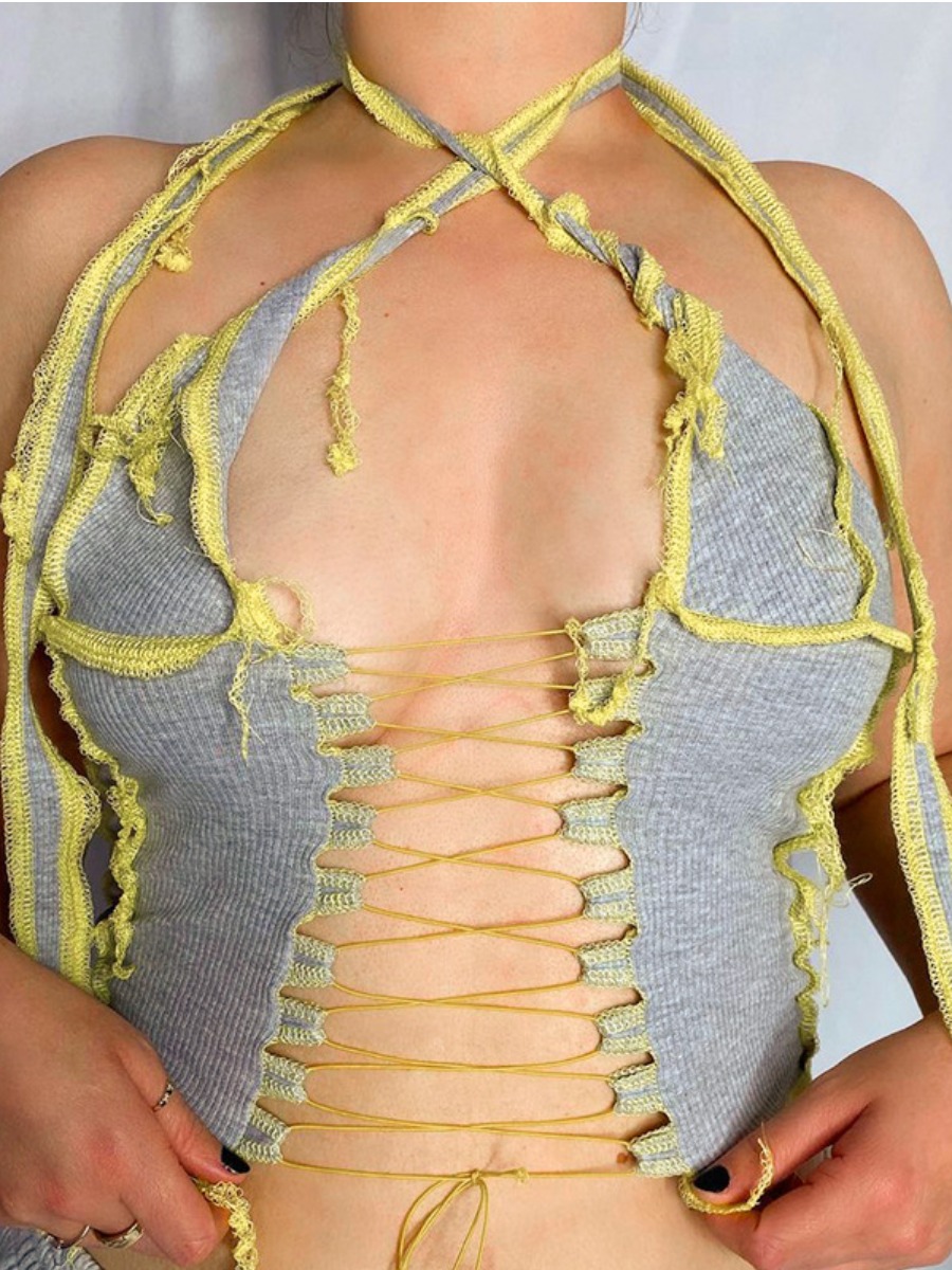 

Lovely Sexy Bandage Hollow-out Design Grey Camisole