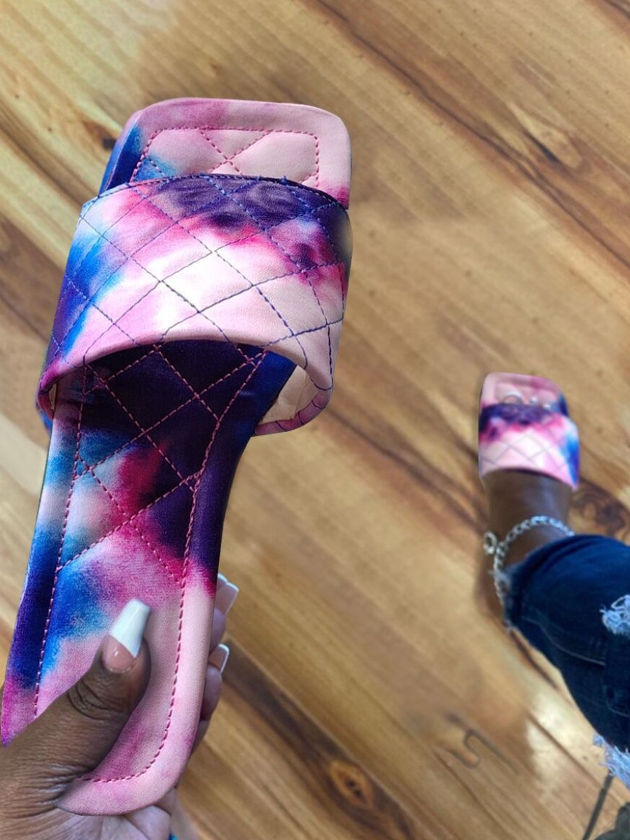 

LW Casual Quilted Slide Tie-dye Multicolor Slippers, Multi