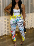 LW Plus Size Street Backless Letter Print Jumpsuit