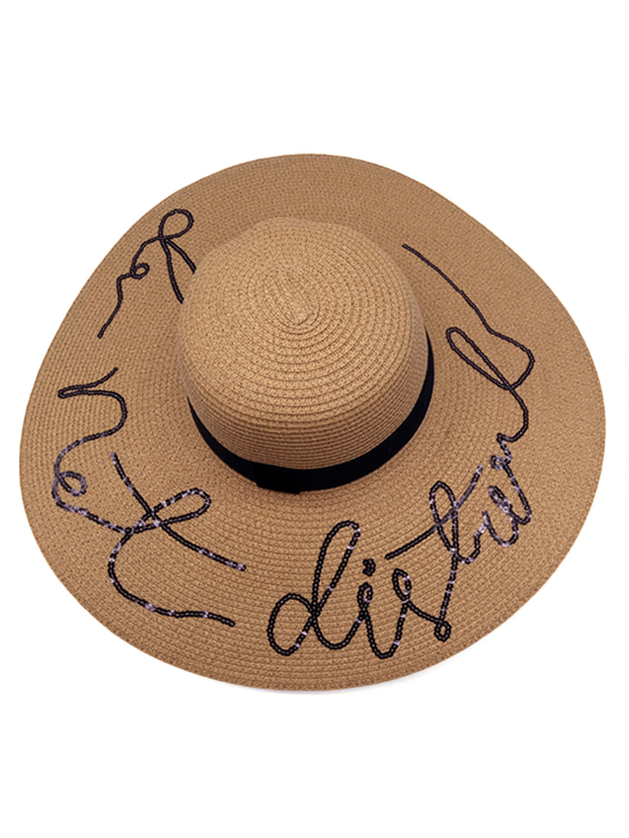 

LW Boho Letter Straw Khaki Hat (Diameter 48 CM)