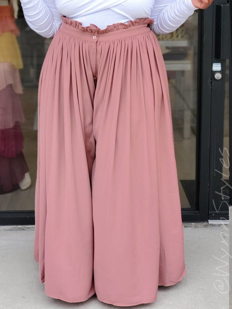 

Lovely Plus Size Street Fold Design Loose Pink Pants