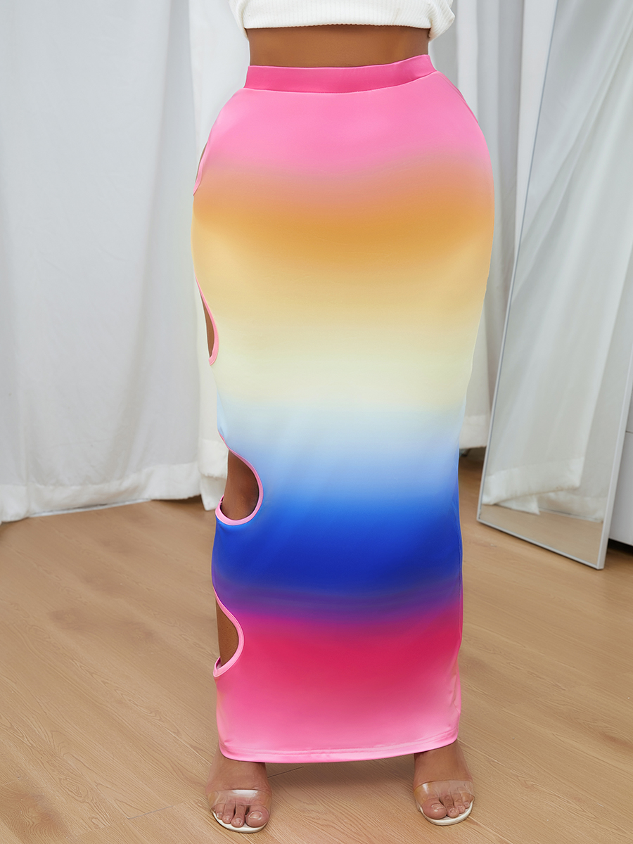 

Lovely Casual Tie-dye Hollow-out Multicolor Ankle Length Dress, Multi