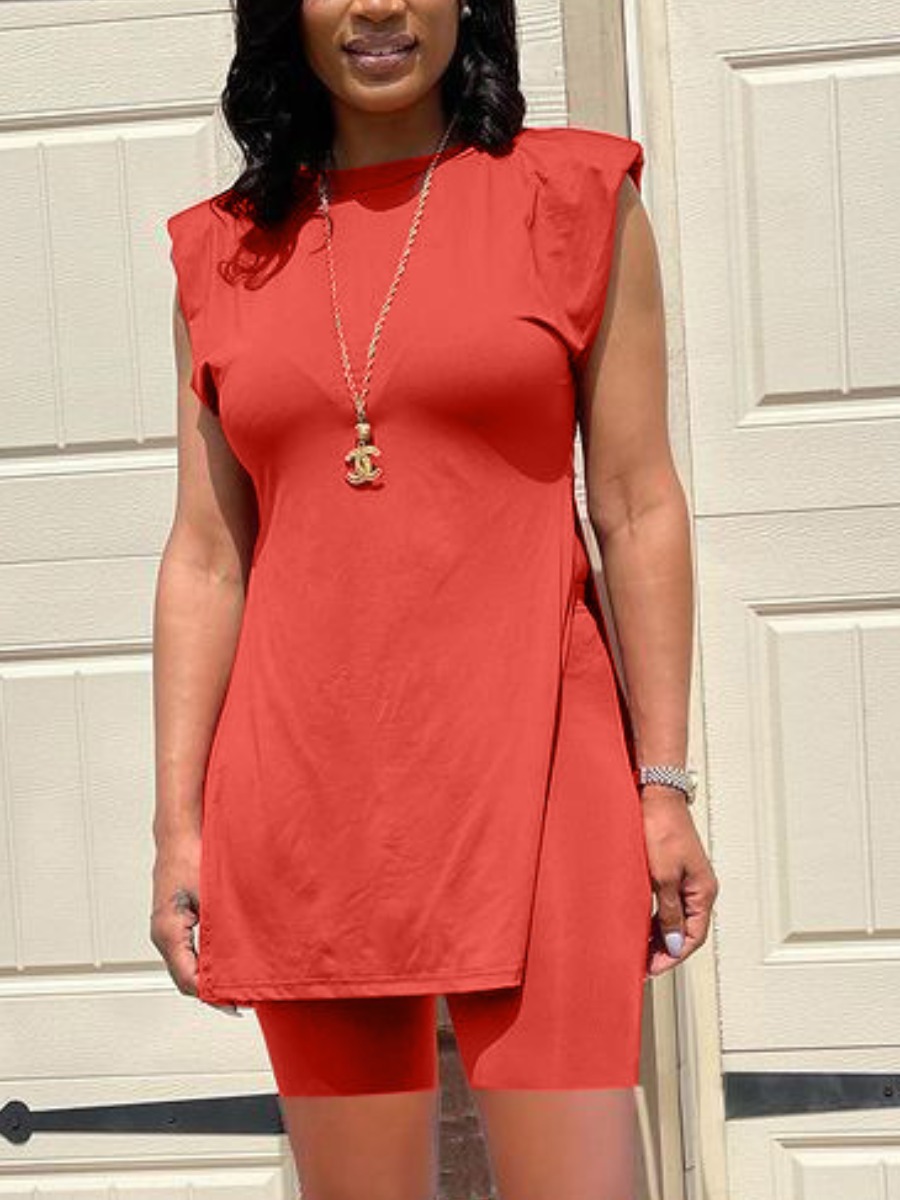 

Lovely Casual O Neck Split Jacinth Two Piece Shorts Set
