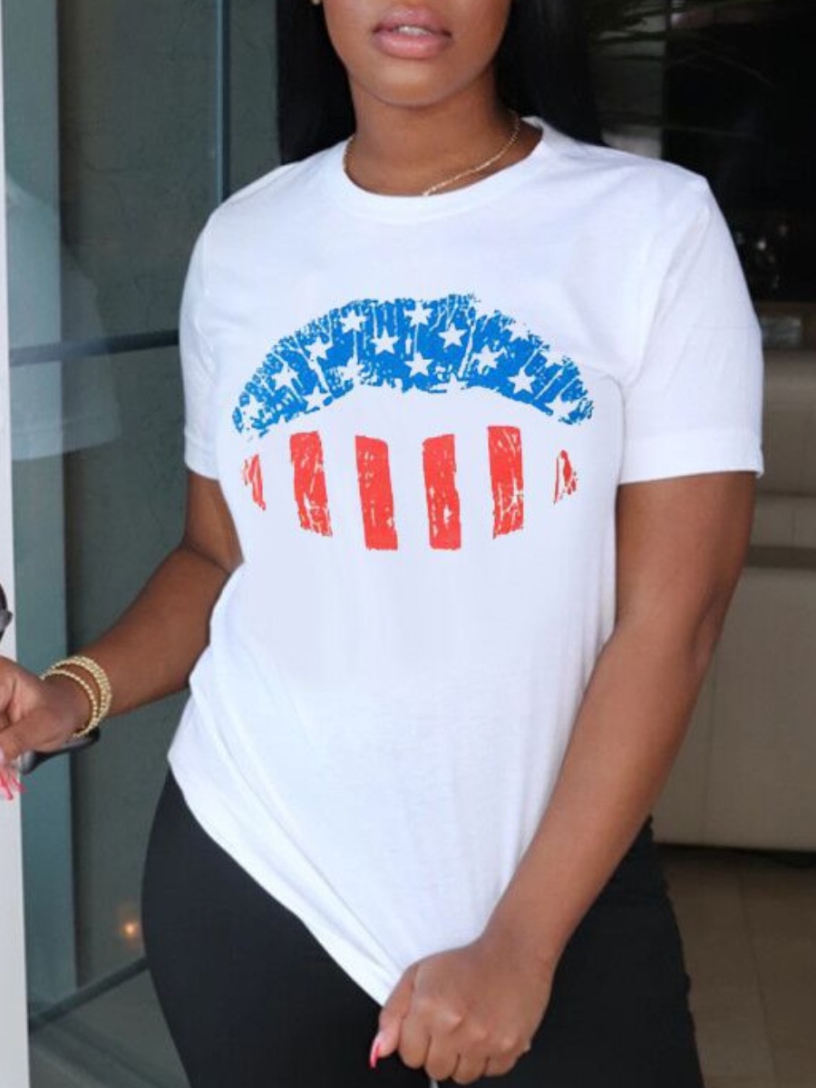 

LW Casual Star Lip Print White T-shirt