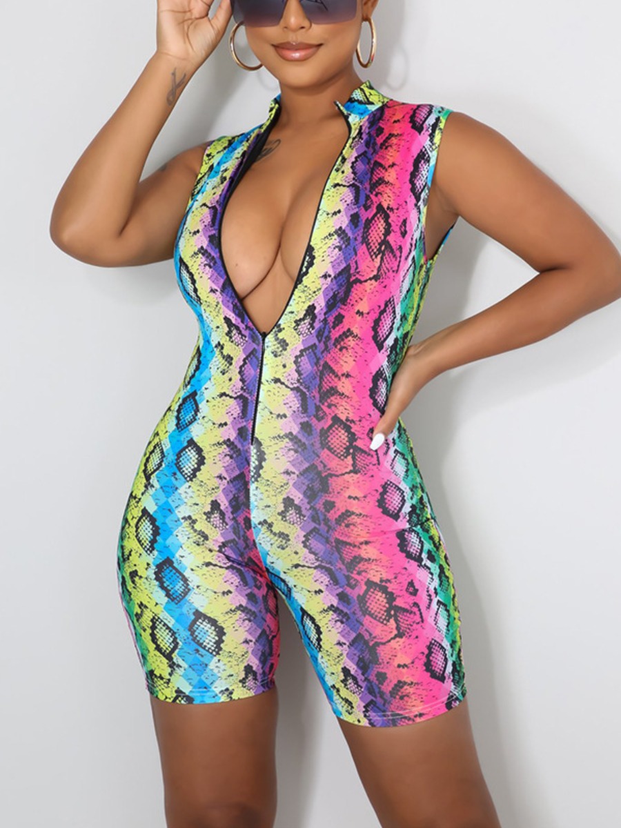 

Lovely Street Animal Print Zipper Design Red One-piece Romper