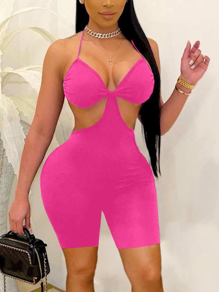 

LW Sexy Backless Bandage Design Rose Red One-piece Romper