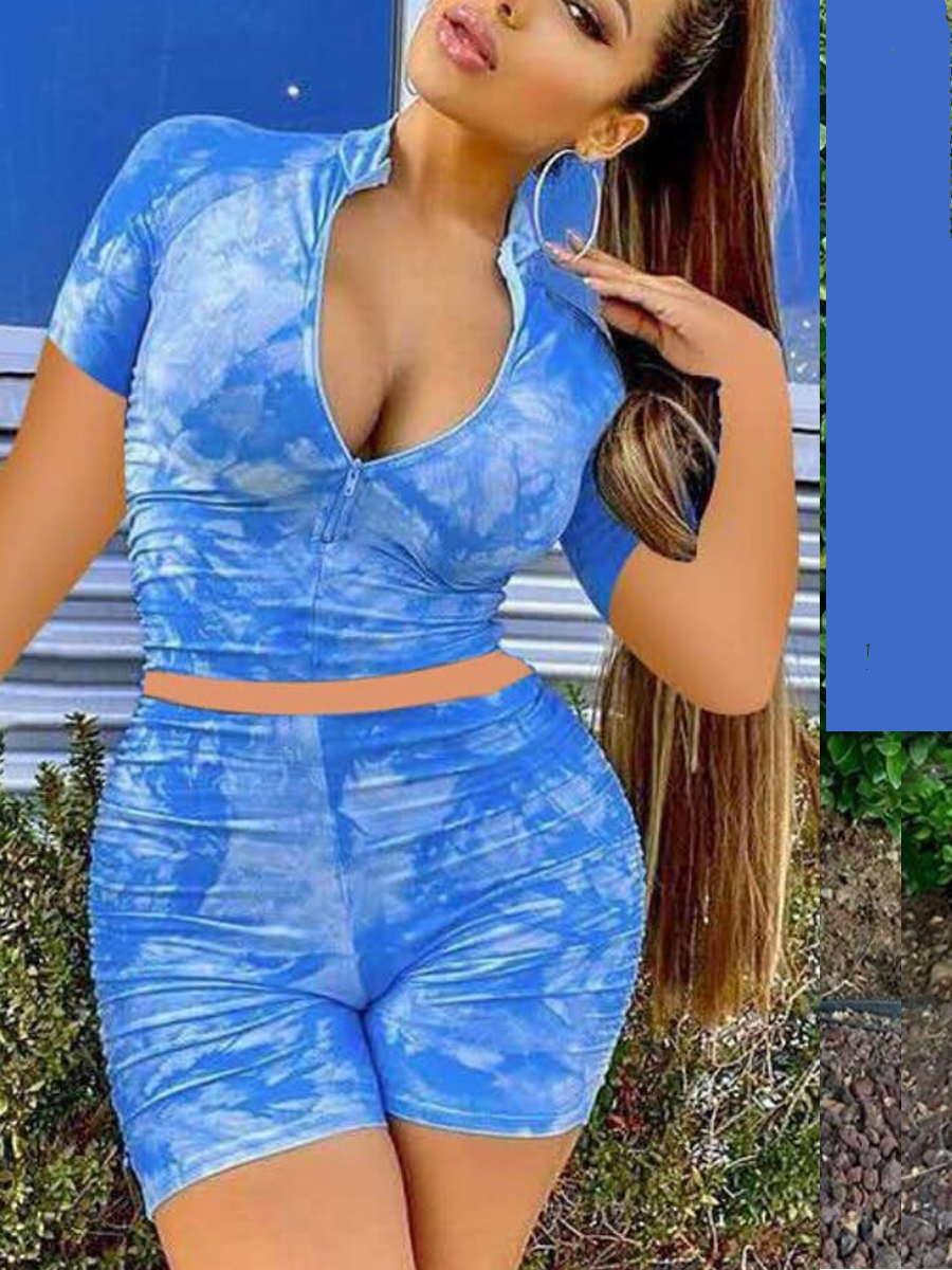 

Lovely Leisure Tie Dye Blue Two Piece Shorts Set