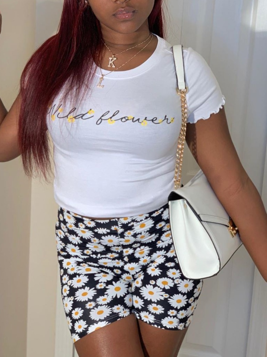 

LW Leisure Print White Two-piece Shorts Set