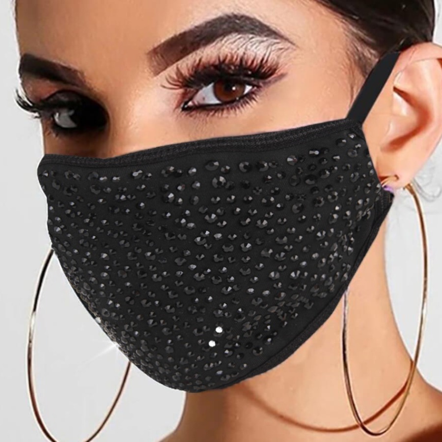 

LW Casual Rhinestone Pitch-black Face Mask
