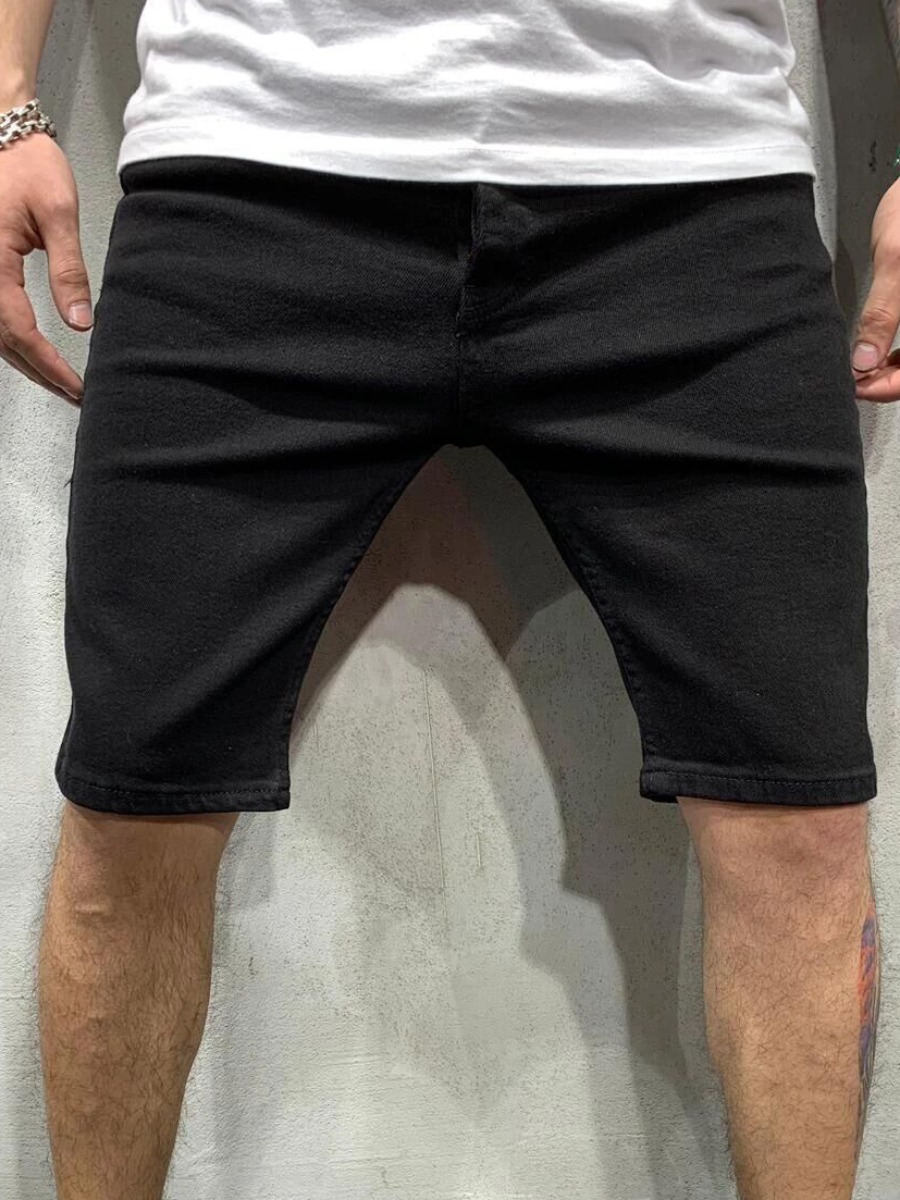 

Lovely Men Casual Mid Waist Elastic Black Denim Shorts