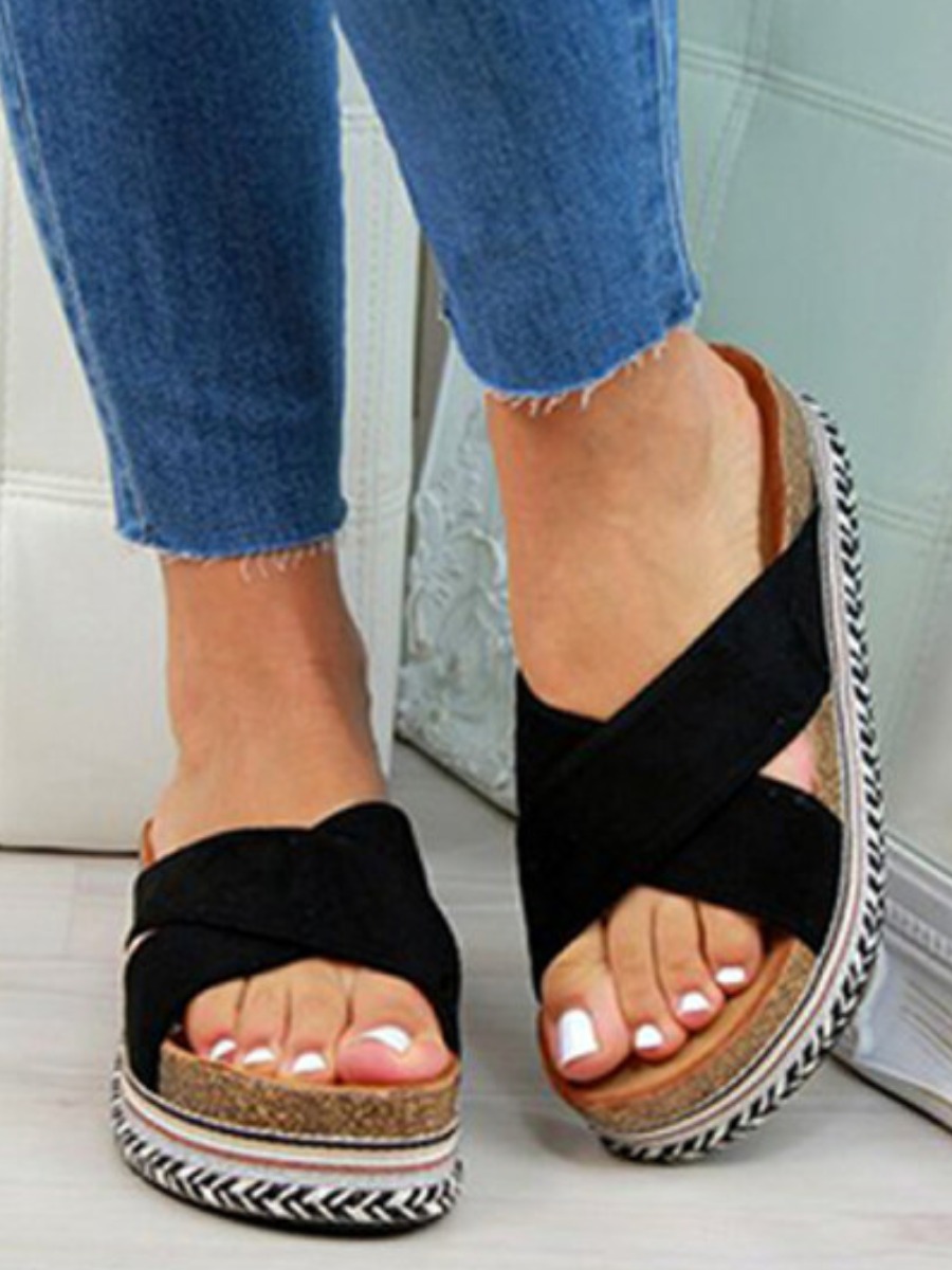 

Lovely Casual Cross-over Black Platform Shoes