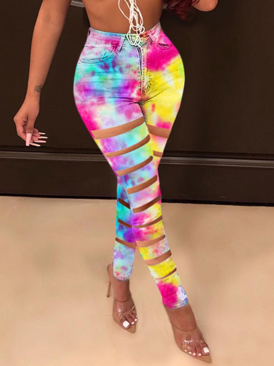 

LW Street Tie-dye Ripped Yellow Jeans