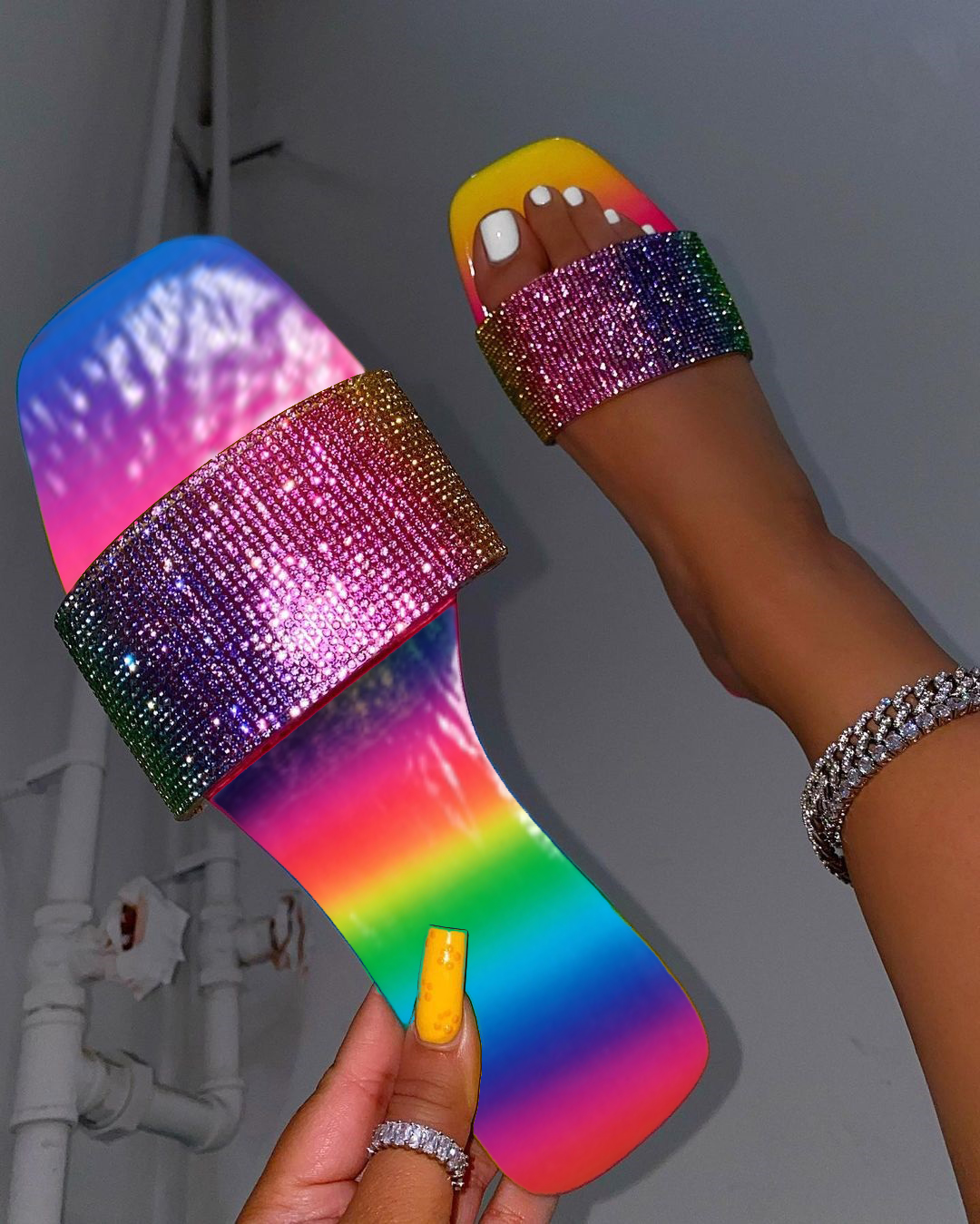 

Lovely Casual Rainbow Striped Multicolor Slippers, Multi