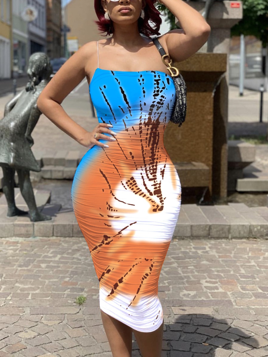 

Lovely Sexy Print Basic Skinny Jacinth Knee Length Dress