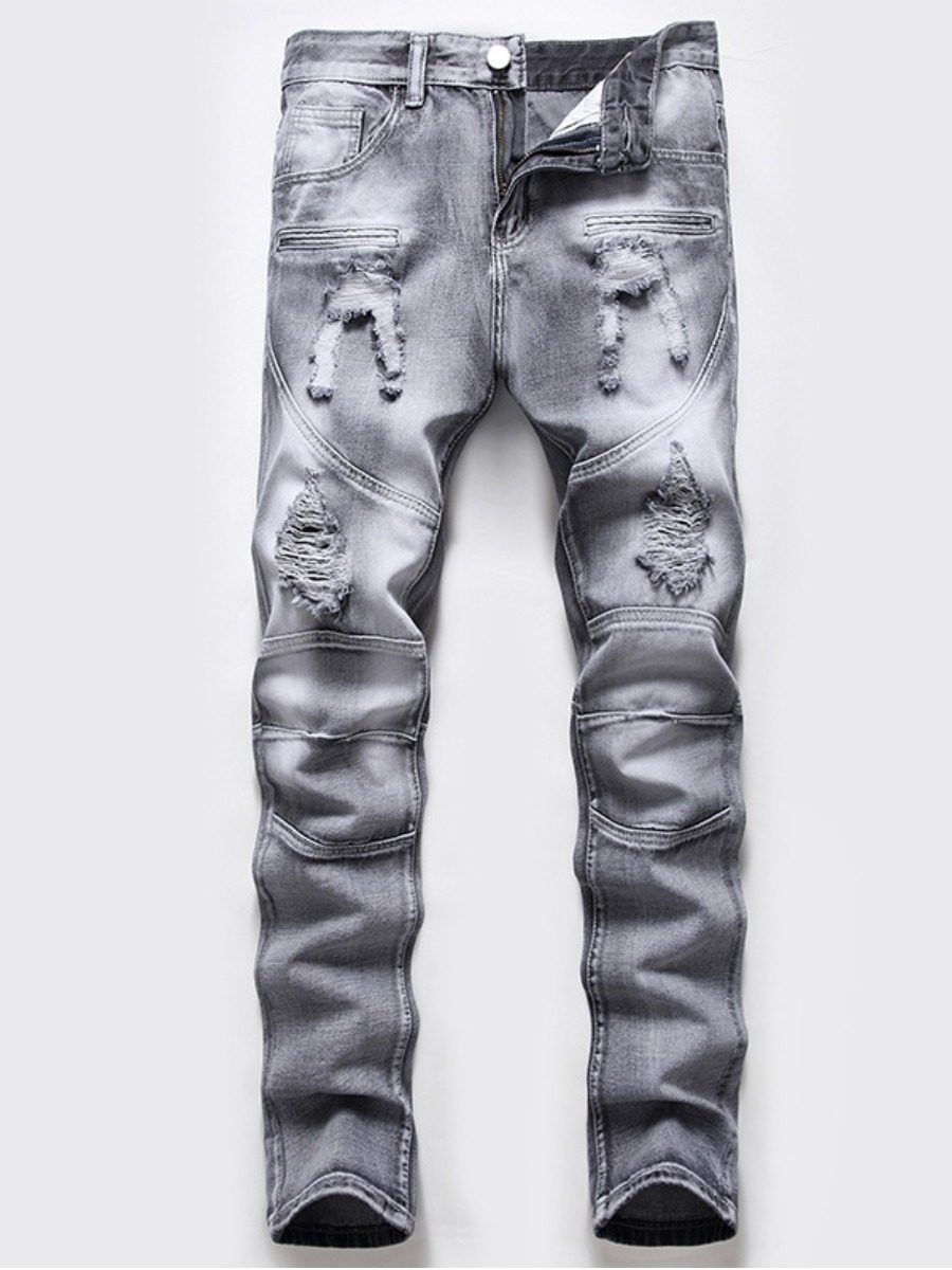 

Lovely Men Street Mid Waist Ripped Grey Jeans