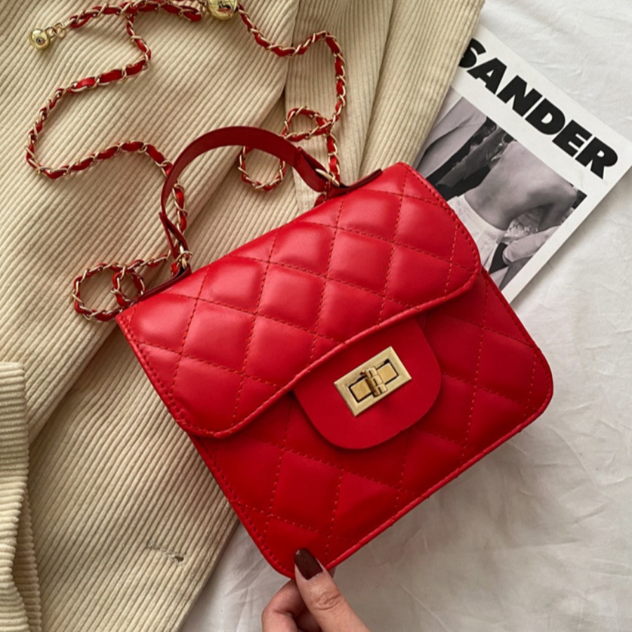 

Lovely Casual Quilted Slide Red Crossbody Bag