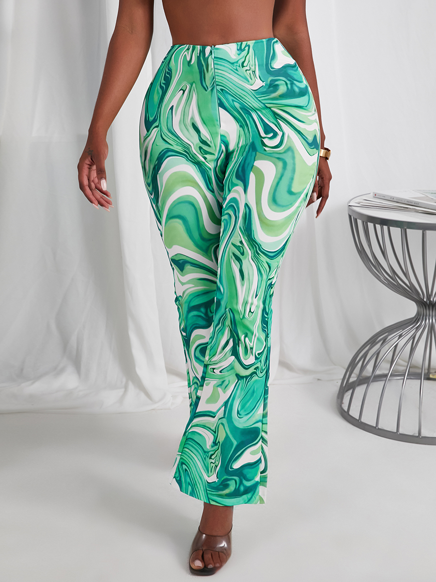

Lovely Street Mid Waist Gradient Print Green Pants