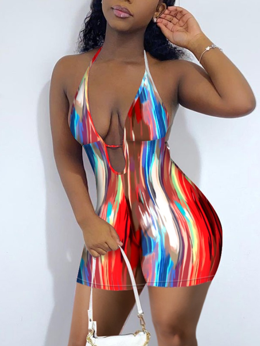 

LW SXY Backless Mixed Print Multicolor One-piece Romper, Multi