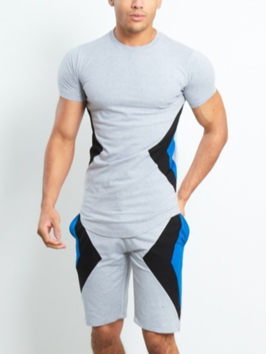 

Lovely Men Street Color-lump Drawstring Grey Two Piece Shorts Set