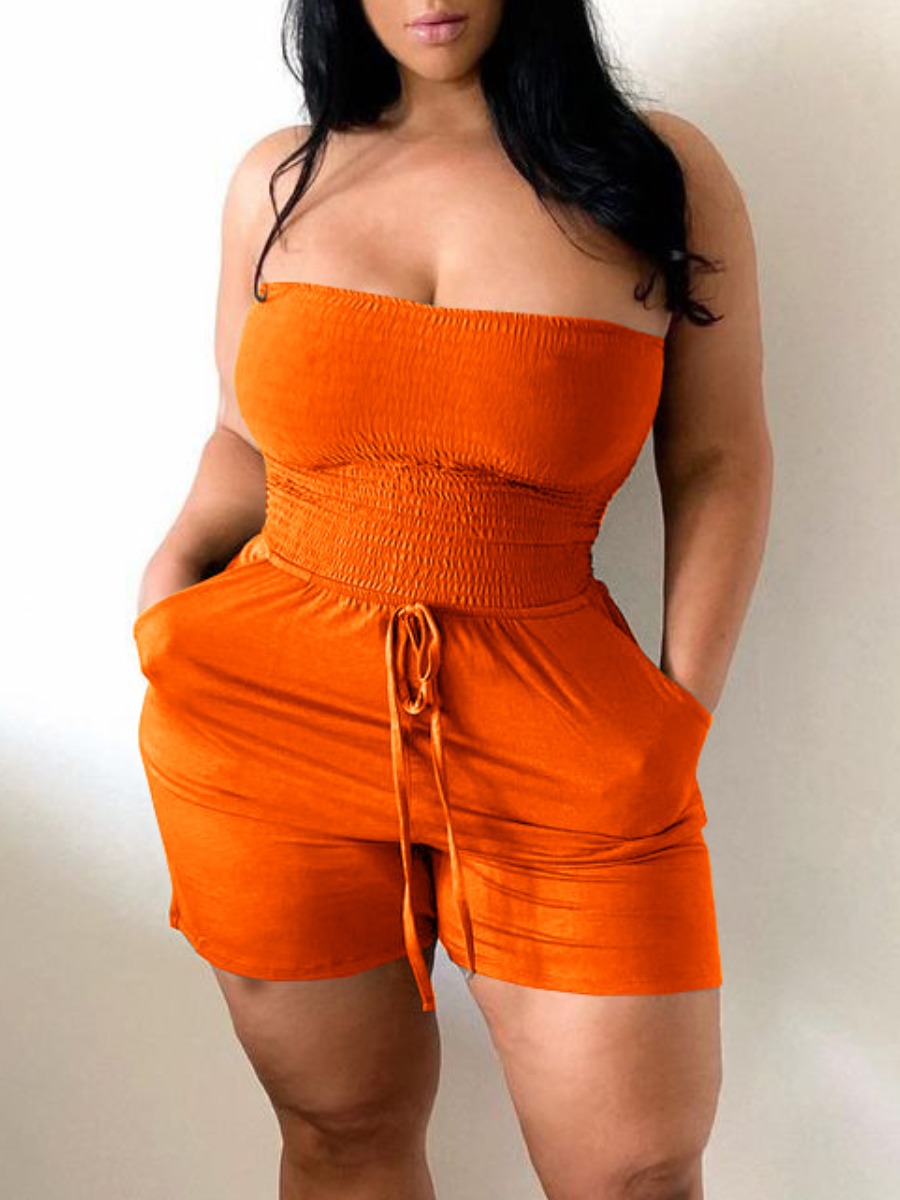 

LW Casual Off The Shoulder Drawstring Croci One-piece Romper