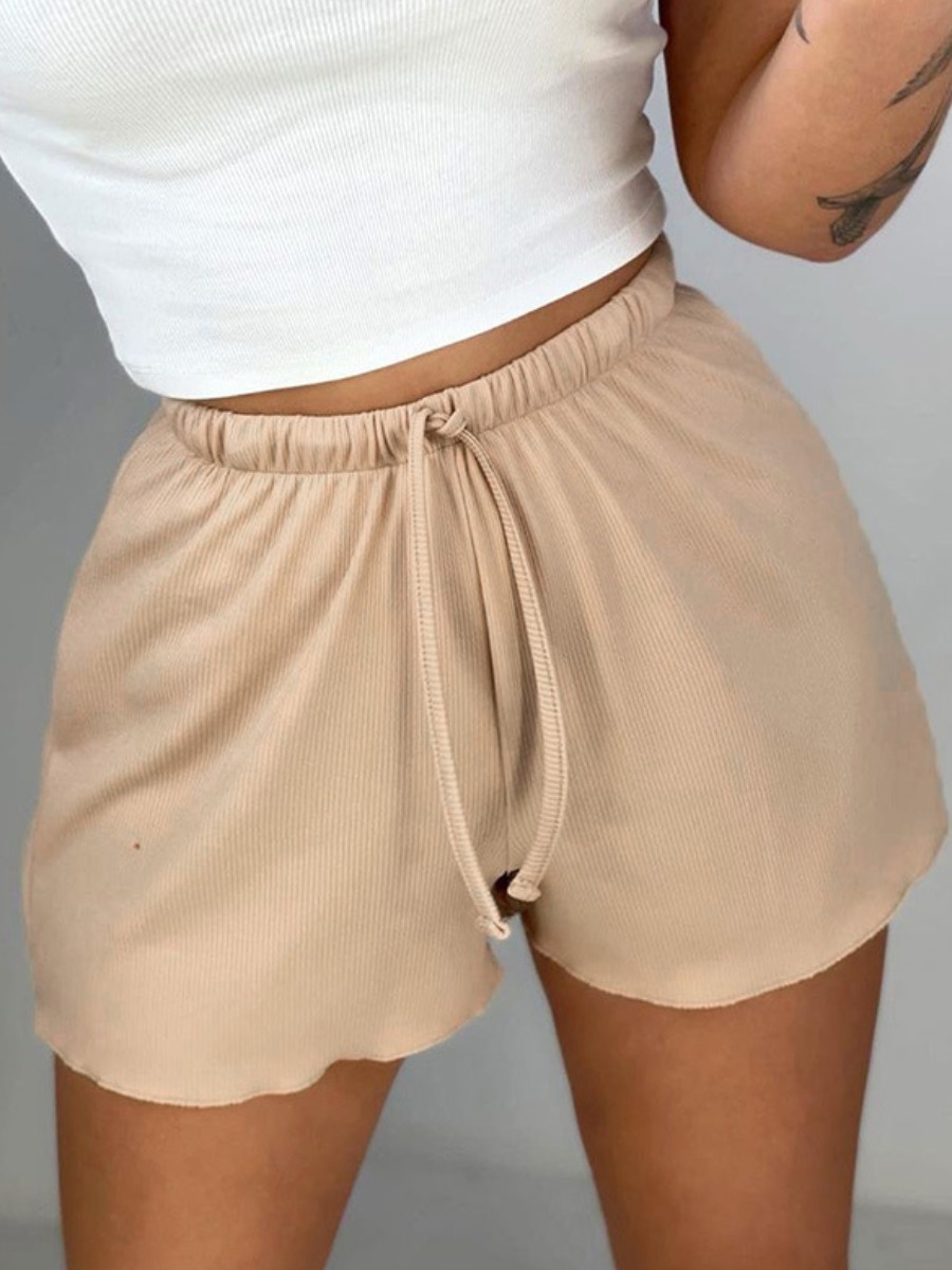 

Lovely Casual Mid Waist Drawstring Khaki Shorts