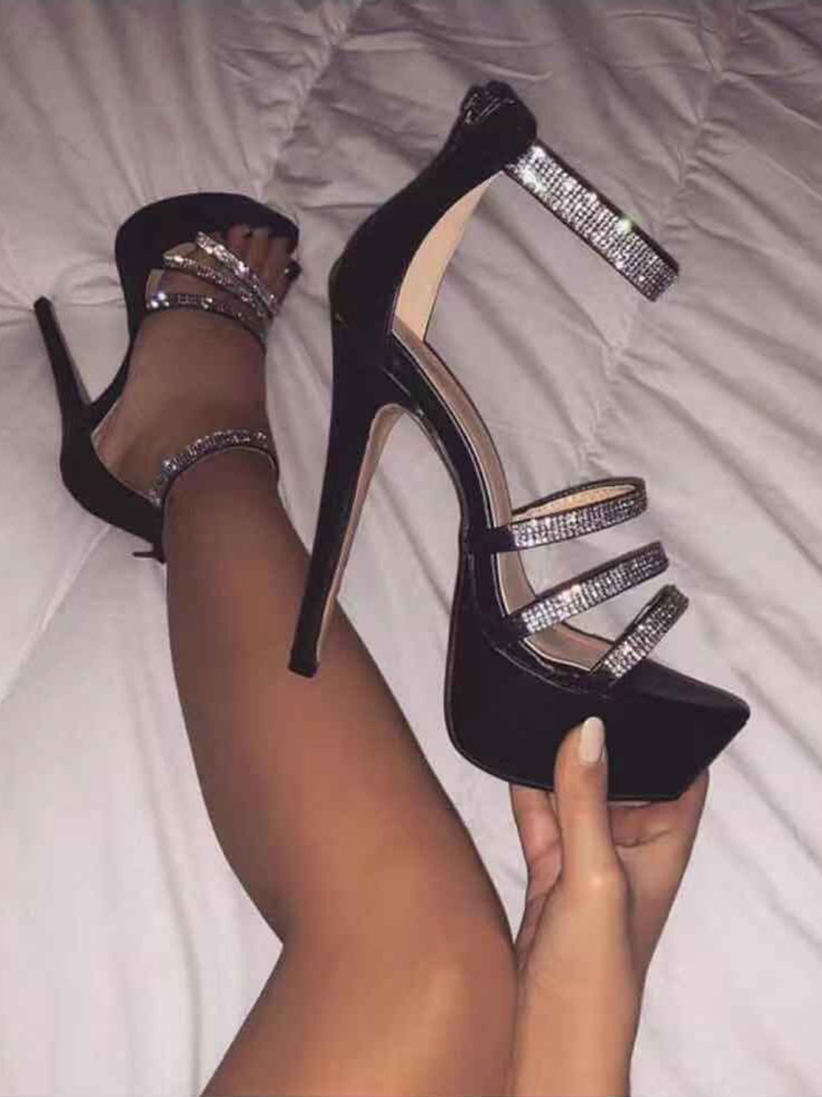 

LW SXY Crystal Decoration Black Heels