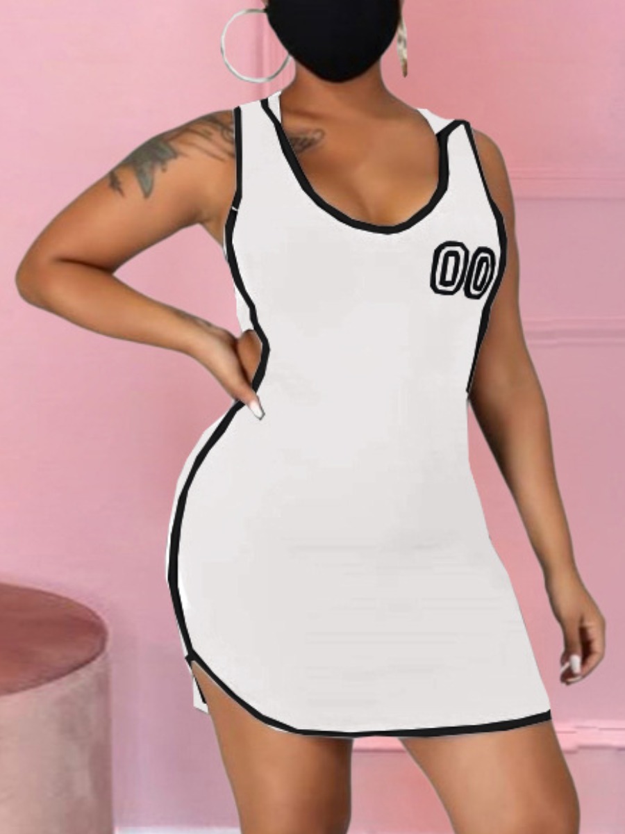 

Lovely Sporty Striped Hollow-out White Mini Dress