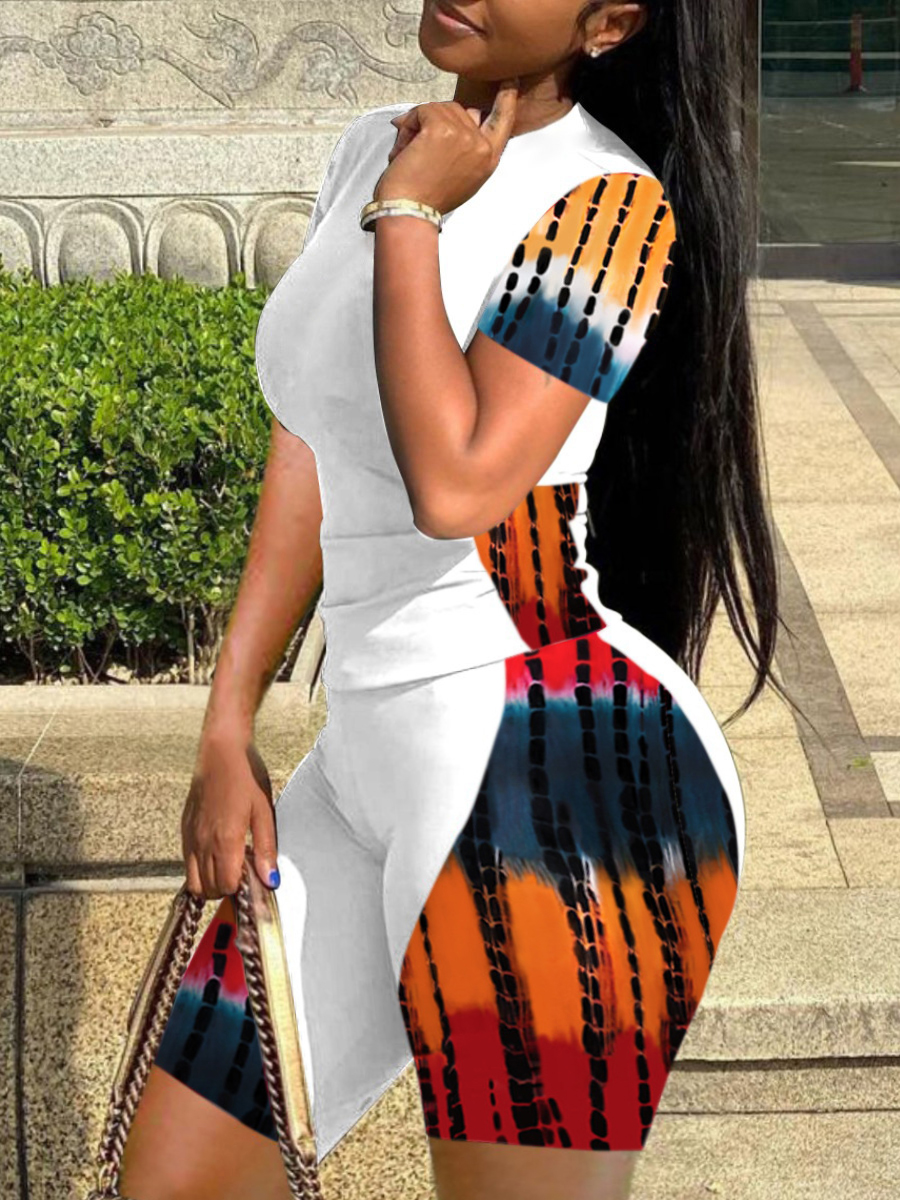 LW Plus Size Round Neck Tie Dye Shorts Set
