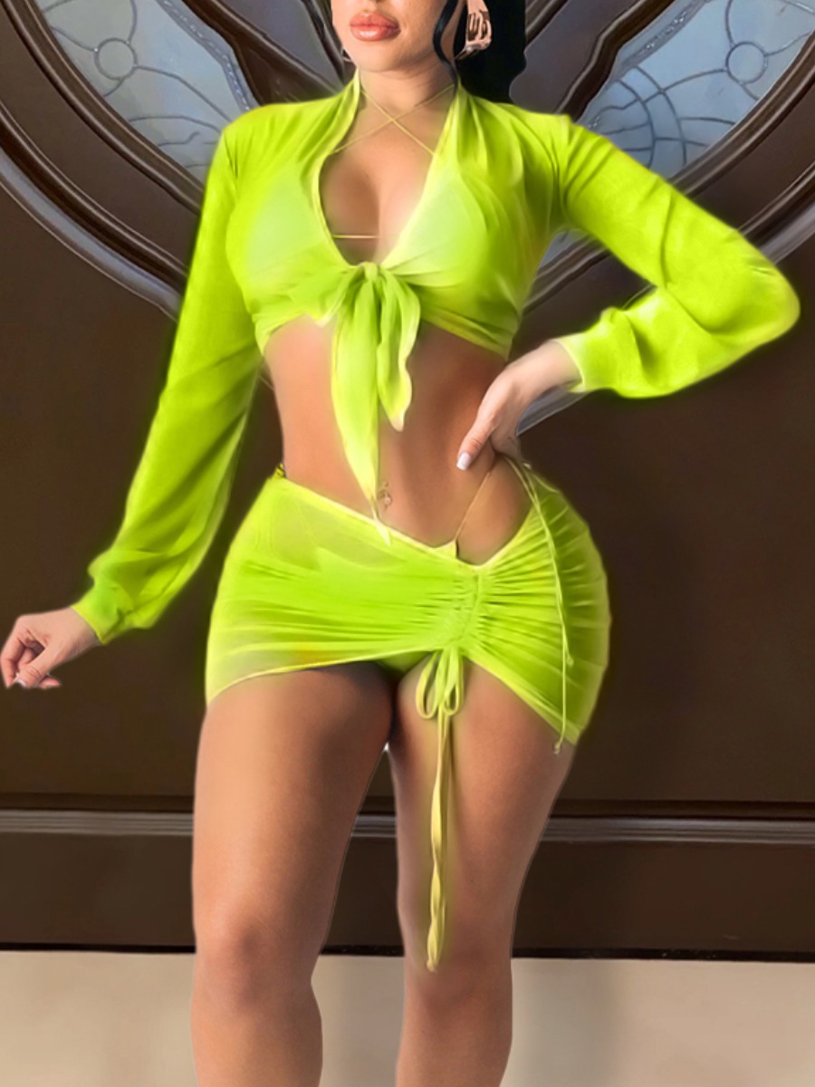 

Lovely Sexy See-through Bandage Design Yellow Tankini