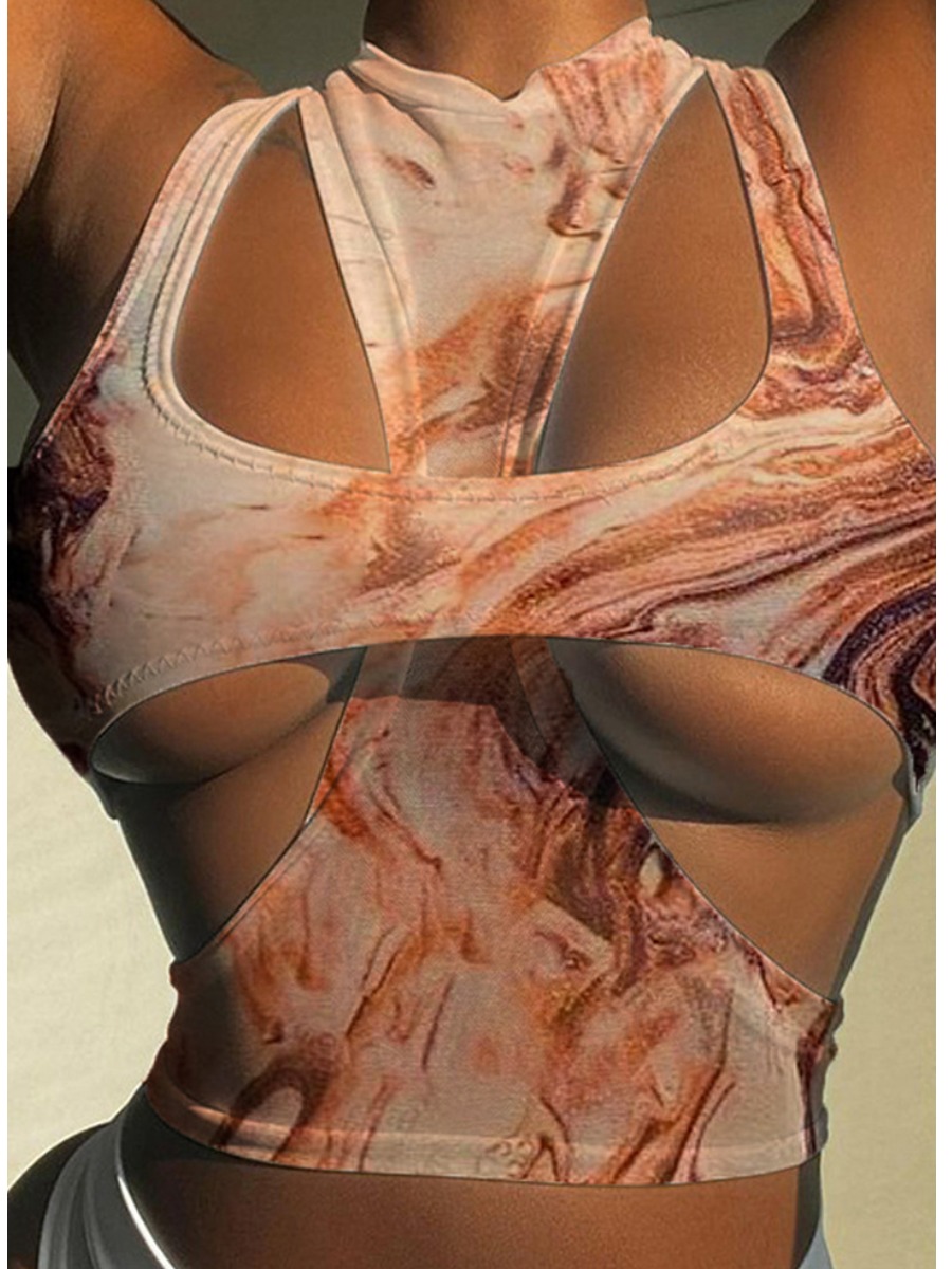 

Lovely Sexy Tie-dye Hollow-out Coffee Camisole