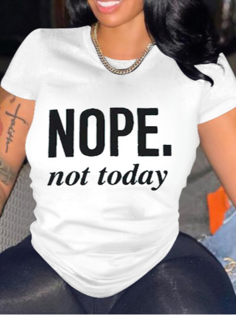 

Lovely Casual Round Neck Letter Print White T-shirt