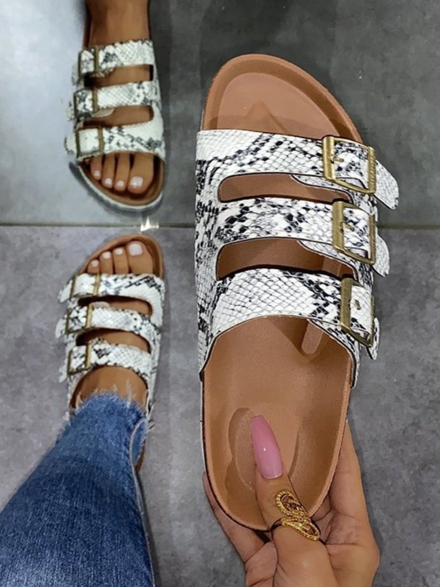 

LW Casual Cobra Print Buckle Design Slippers