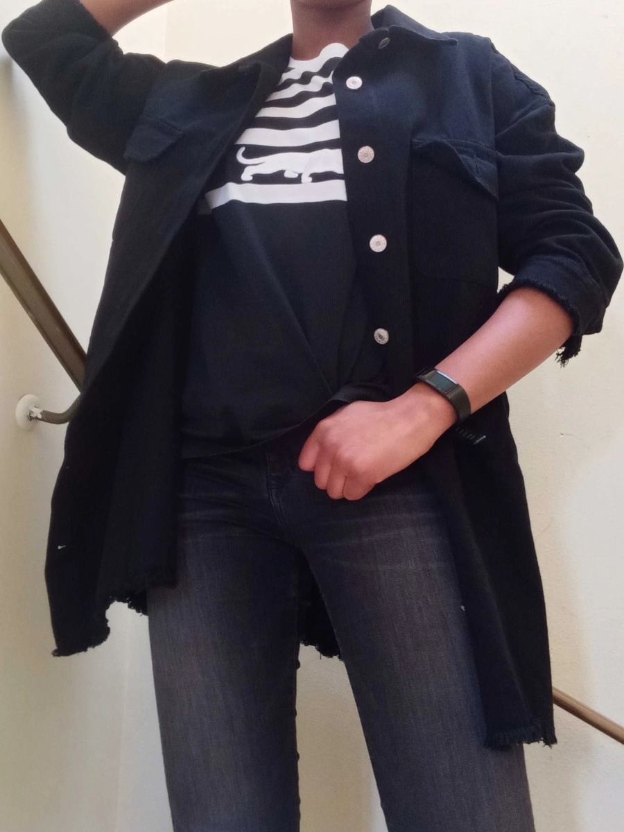 

LW Casual Pocket Button Design Black Denim Coat