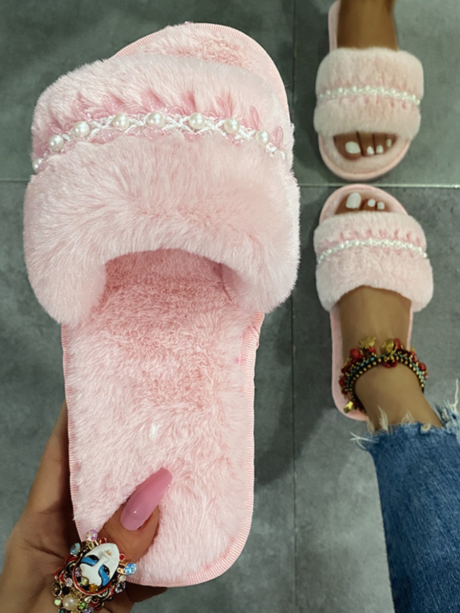 

Lovely Casual Fluffy Pink Slippers