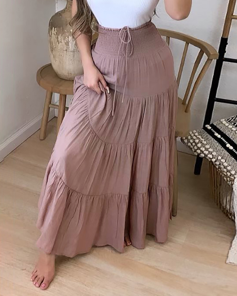 

Lovely Sweet Drawstring Ruffle Design Dusty Pink Ankle Length A Line Skirt