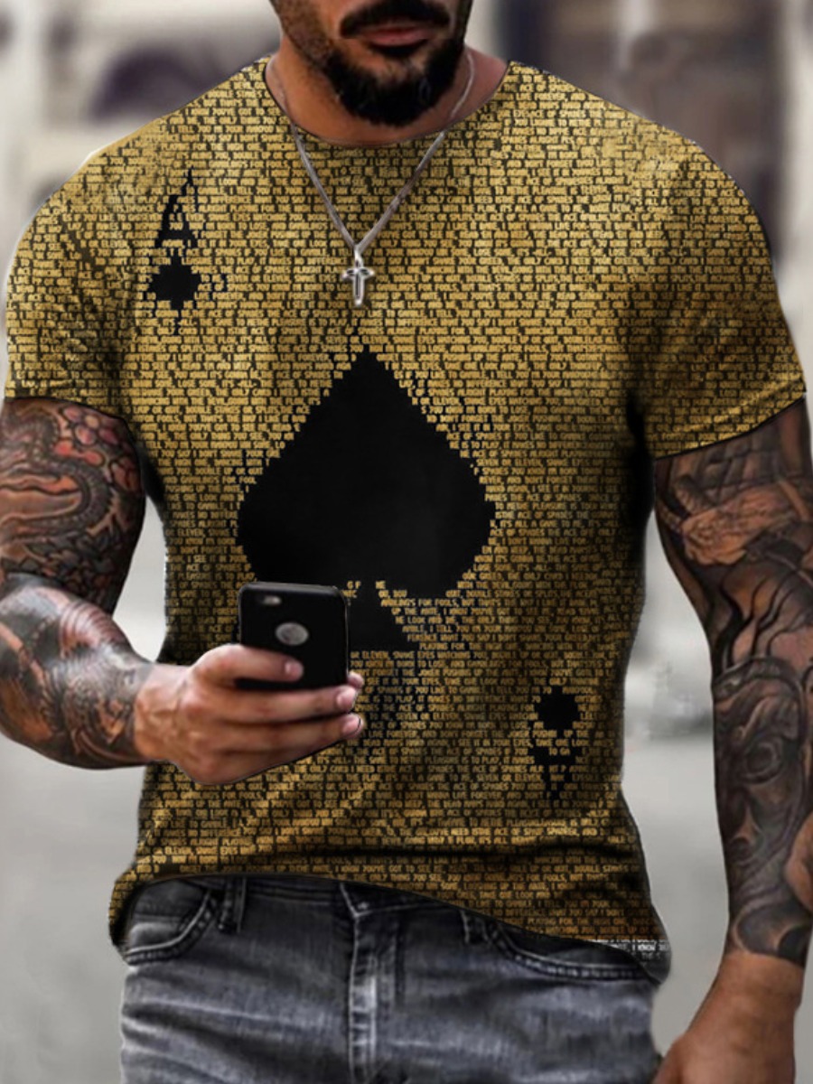 

LW Men Street Round Neck Letter Print Yellow T-shirt