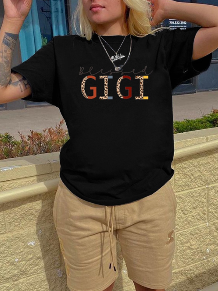 

Lovely Casual Round Neck Letter Print Black T-shirt