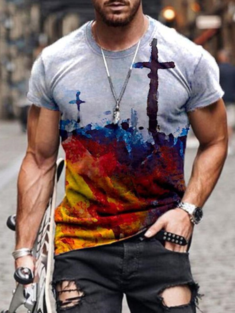 

LW Men Polyester Graffiti Element Color Lump Regular T-shirt, White
