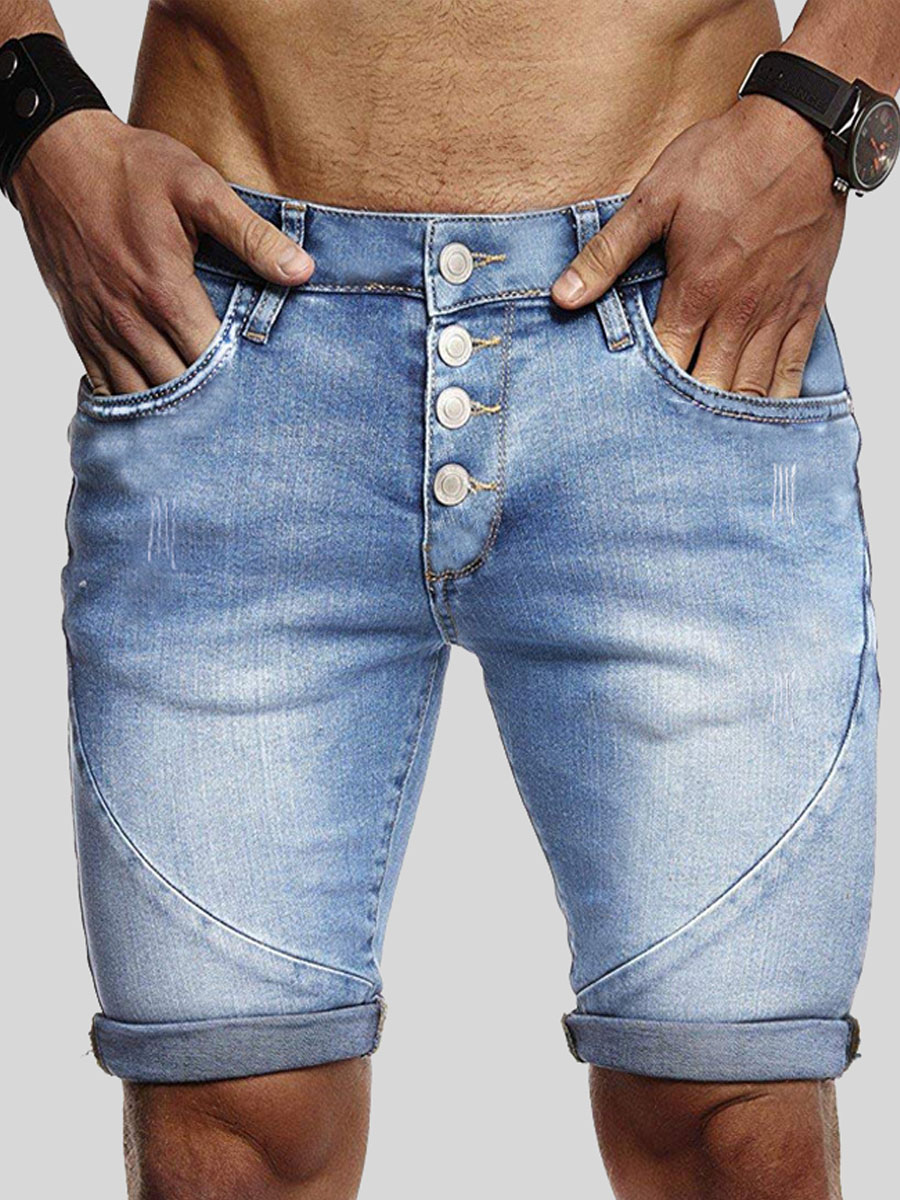 

Lovely Men Casual Mid Waist Elastic Blue Denim Shorts
