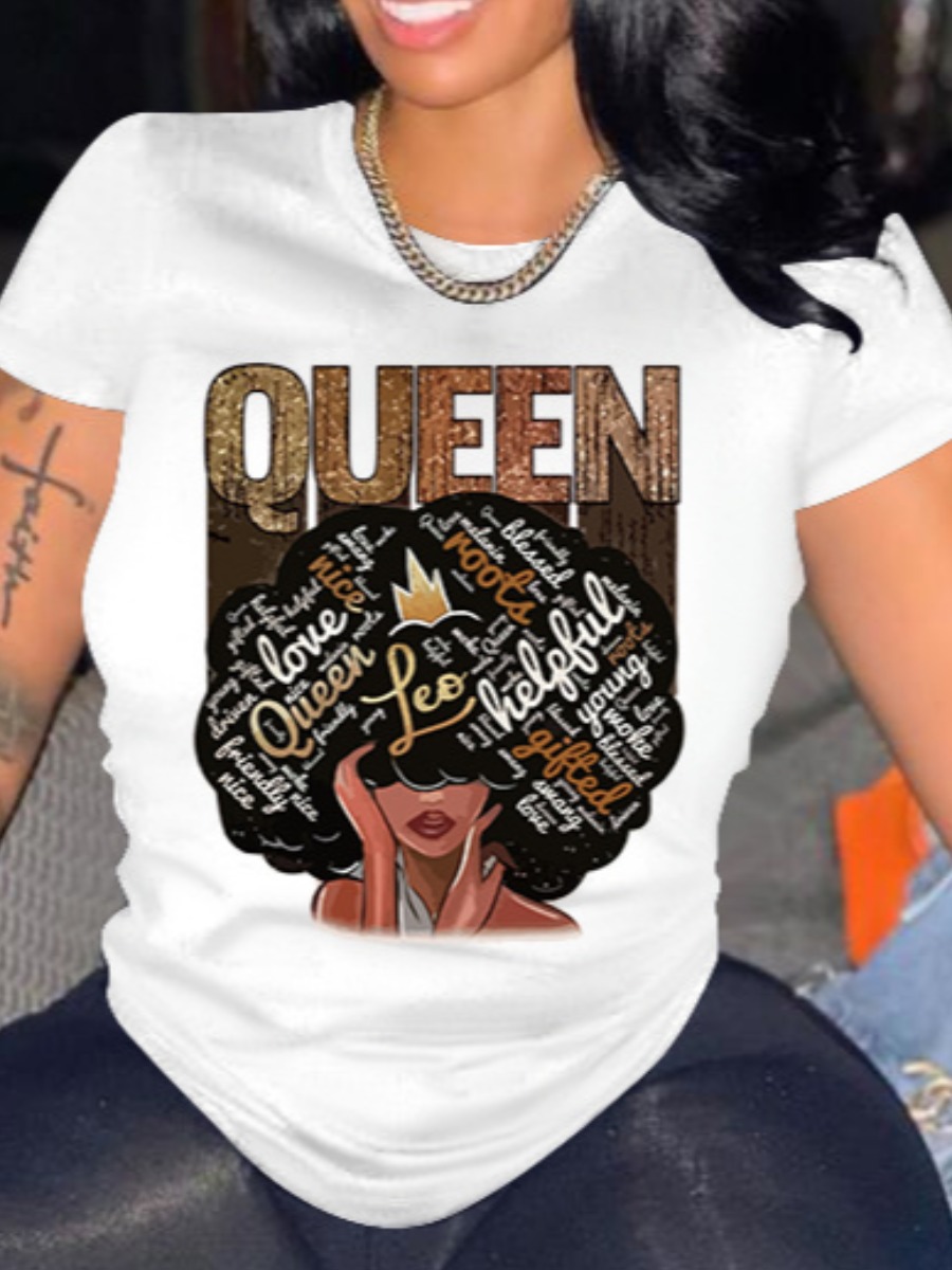 

LW BASICS Casual Figure Letter Print White T-shirt