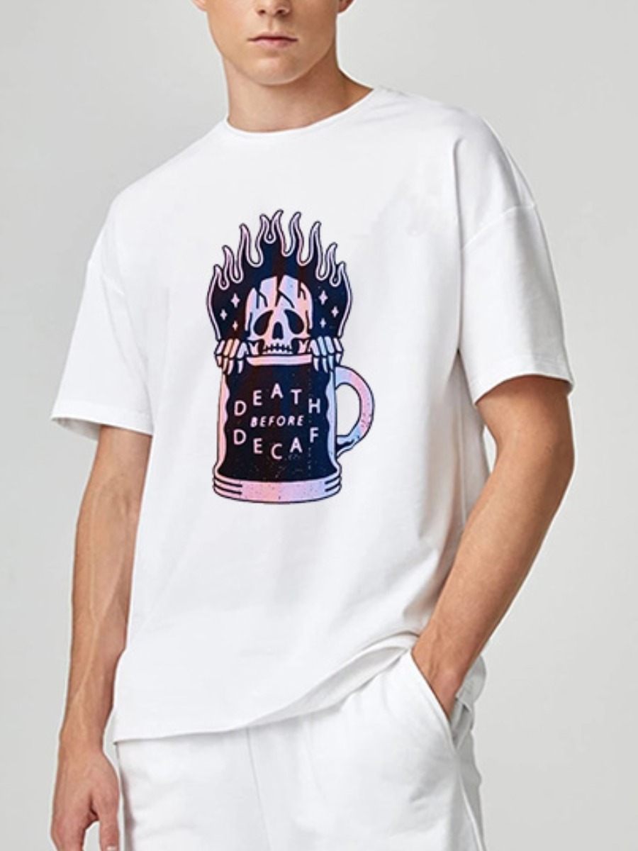 

Lovely Men Casual Skull Head Letter Print White T-shirt
