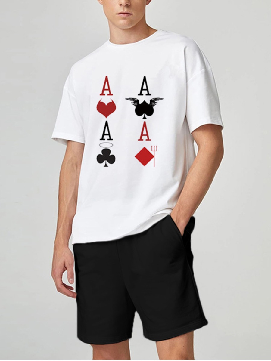 

Lovely Men Casual Letter Print Drawstring White Two Piece Shorts Set