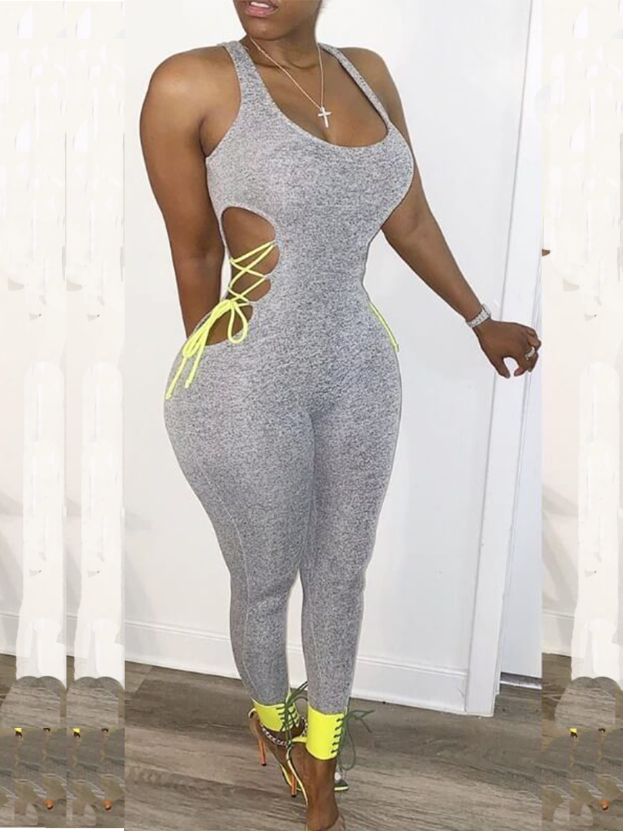 

LW Sexy Lace-up Grey One-piece Jumpsuit