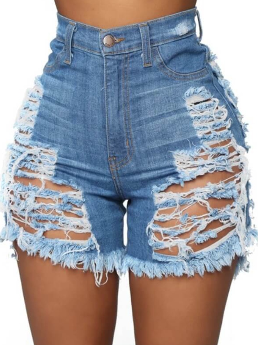 

LW Ripped Raw Edge Denim Shorts, Baby blue