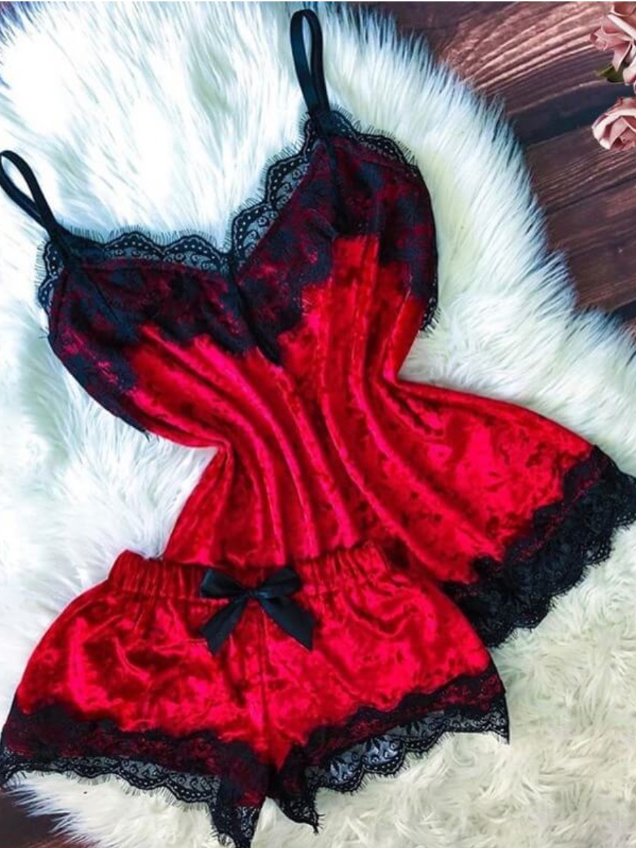 LW SXY  Lace Patchwork Red Babydolls