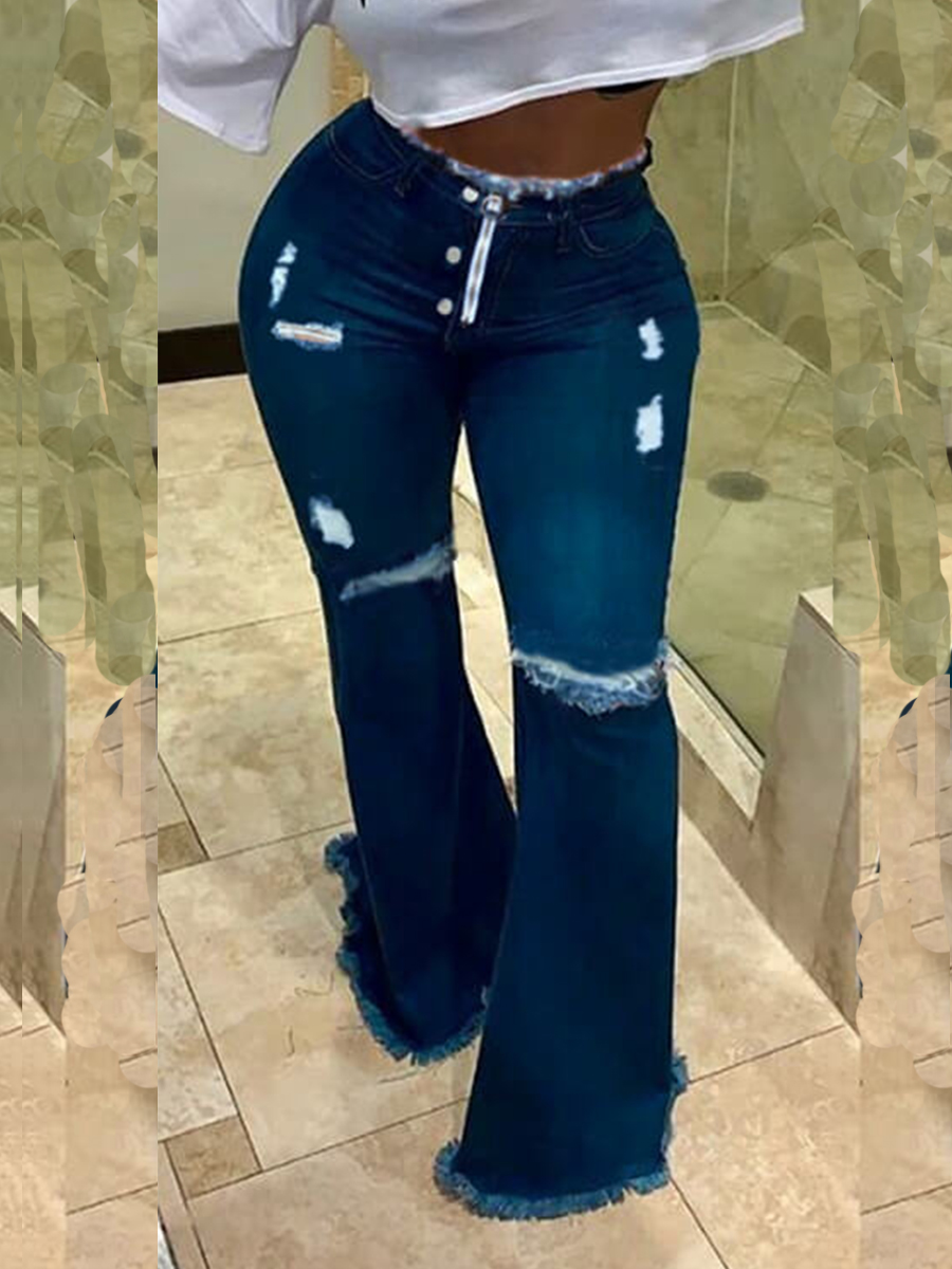 LW Ripped Raw Edge Flared Jeans