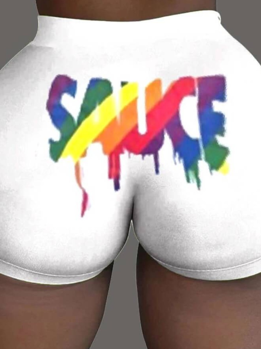 

Lovely Sportswear Letter Print White Shorts