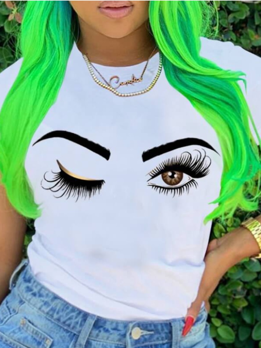 

LW Casual O Neck Eye Print White T-shirt